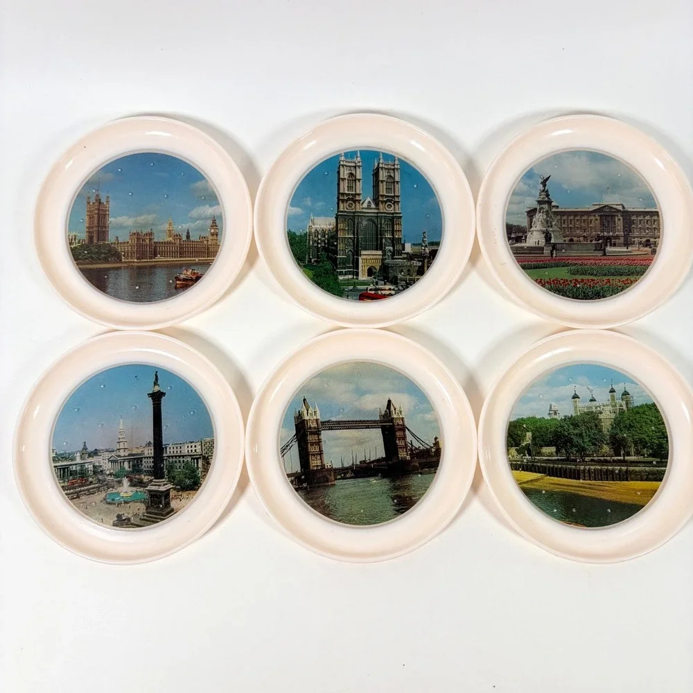 Vintage London Landmarks Coaster Set of 6 Made in England Souvenir Collection